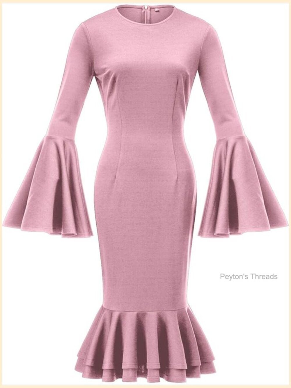 Bell Sleeve Fishtail Bodycon Midi Pencil Dress Party Cocktail